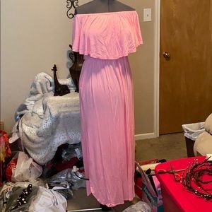 Pink strapless or wear with straps dress.